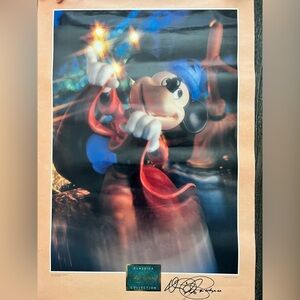 Vintage 90s Disney Sorcerer Mickey Figurine Poster Signed‎